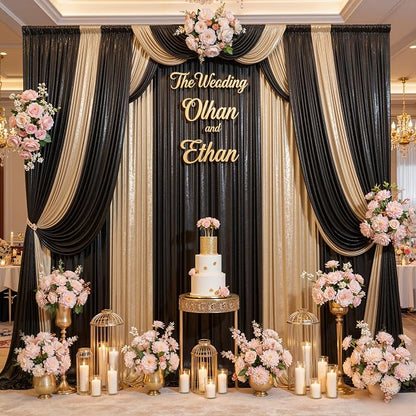 20ft x 10ft Champagne Black Sequin Backdrop Curtain - Image 2