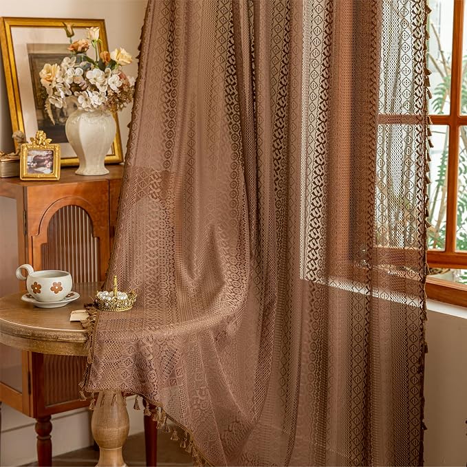 Sutuo Home Dark Coffee Boho Curtains 84 inches Long by SutuoHome