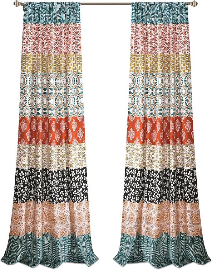 Lush Decor Bohemian Stripe Window Curtain Panels, Pair 52" W x 108" L Turquoise - Image 7