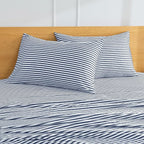 JELLYMONI 100% Natural Cotton Striped Standard Pillowcases Set, 2 Pack White and Dark Blue Stripes Pattern Printed Pillow Covers with Envelope Closure(Pillows are not Included)