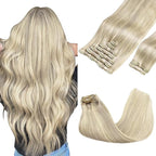 GOO GOO Clip in Hair Extensions Real Human Hair, Remy Human Hair Extensions Clip ins for Women, Natural Human Hair, 18inch 150g 9Pcs, 17A/60A Ash Blonde Highlighted Platinum Blonde