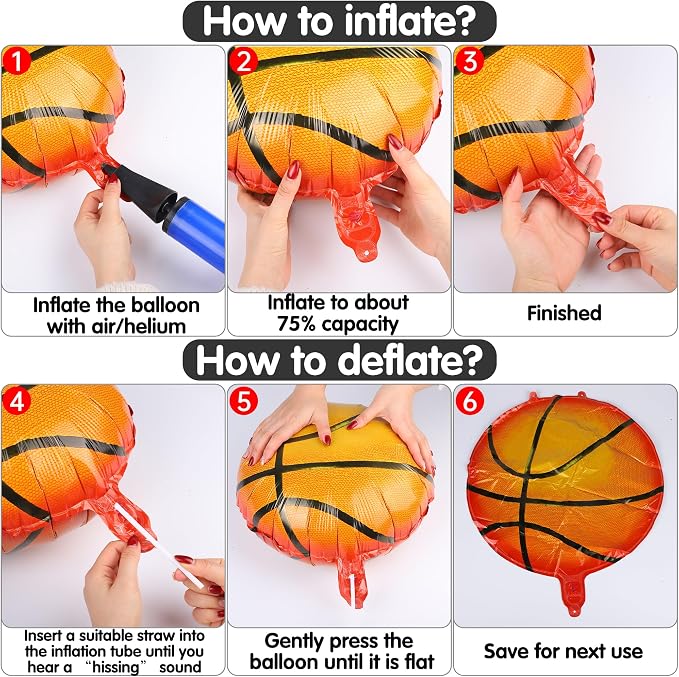 Fovths 12 Pieces Inflatable Basketball Balloons 18 Inches Basketballs Foil - Image 4