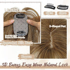 Hair Toppers for Women Real Human Hair - 360° Coverage Brown Clip In Topper with Bangs for Thinning Hair Upgraded 5×9 cm Silk Base Ideal for Everyday Use