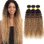 28 30 32 Inch Ombre Kinky Curly Bundles Human Hair Honey Blonde Bundles 3 Tone Black and Blonde Bundle Niegmeag Brazilian Virgin Soft and Silky Remy Hair Extensions