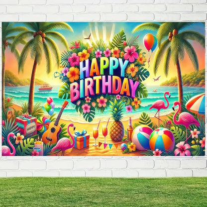 BlissYard Tropical Flamingo Birthday Banner 71x43 Inch Polyester | Polyester - Image 3