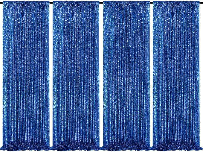 4 Pack Royal Blue Curtains 2ftx8ft Sequin Backdrop Drapes by QueenDream