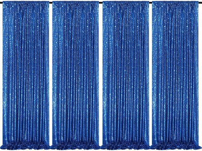 4 Pack Royal Blue Curtains 2ftx8ft Sequin Backdrop Drapes by QueenDream