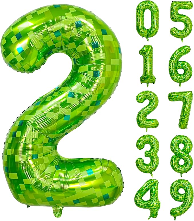 40 inch giant Green pixel miner game number 2 balloon | Large mining theme foil by Exquisitehighqualitypartydecorationstomeetyoureveryneed%EF%BC%81