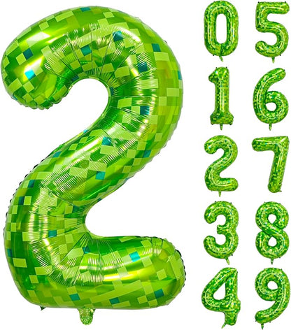 40 inch giant Green pixel miner game number 2 balloon | Large mining theme foil by Exquisitehighqualitypartydecorationstomeetyoureveryneed%EF%BC%81