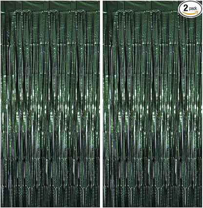 Dark Green Matte Foil Fringe Curtain Backdrop Party Decorations | 2 PCS 6.6×3.3 by Unknown
