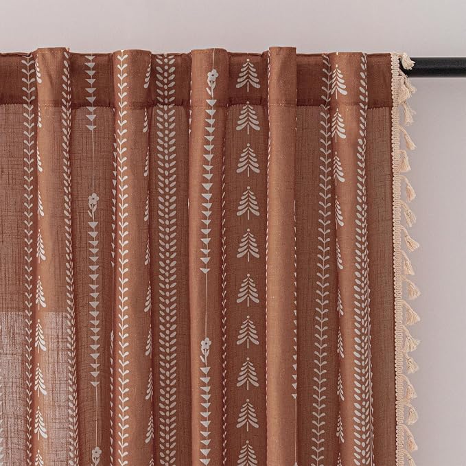 Boho Terracotta Curtains 63 Inch Length by MEETSKY