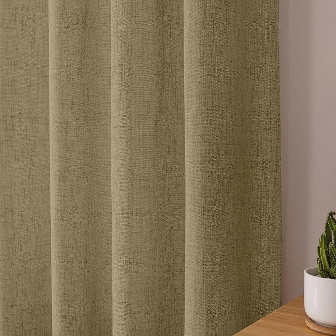 Tollpiz Linen Curtains Living Room Rod Pocket Semi Sheer Curtain Burlap Light - Image 8