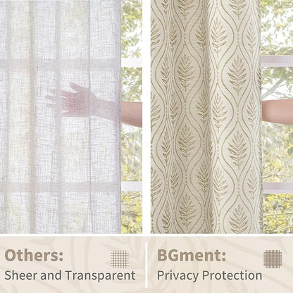 BGment Beige Leaf Jacquard Curtains - Image 5