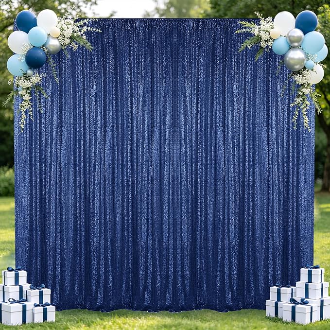 Hahuho Navy Sequin Backdrop Curtain, Party Decoration（1 Panels, 4FT x 8FT by Hahuho