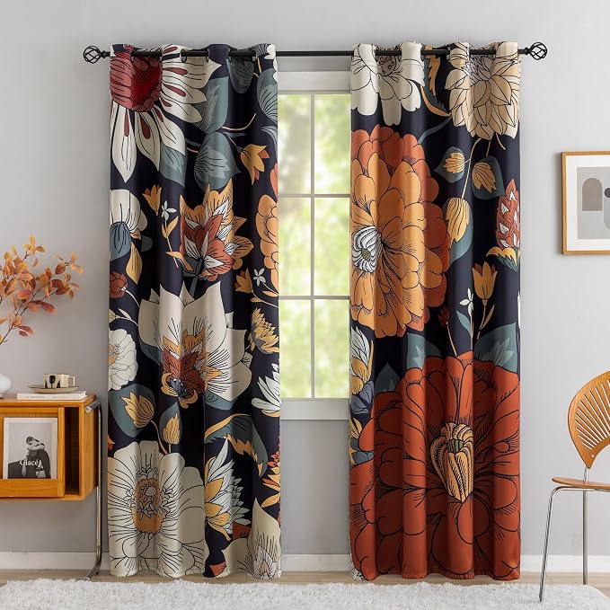Tyrot Black Boho Floral 100% Blackout Curtains by TyrotHomeDecor