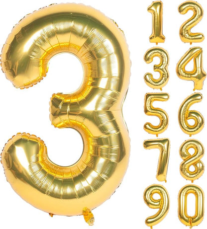 40In Large Gold Number Balloon 3 Aluminum Foil Mylar Big Number Balloon 0-9 | by Exquisitehighqualitypartydecorationstomeetyoureveryneed%EF%BC%81