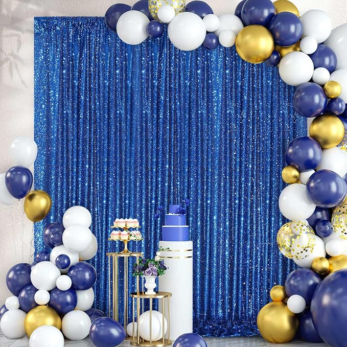 Sequin Backdrop Curtain Royal Blue Glitter Photography Background 8ftx8ft | - Image 2