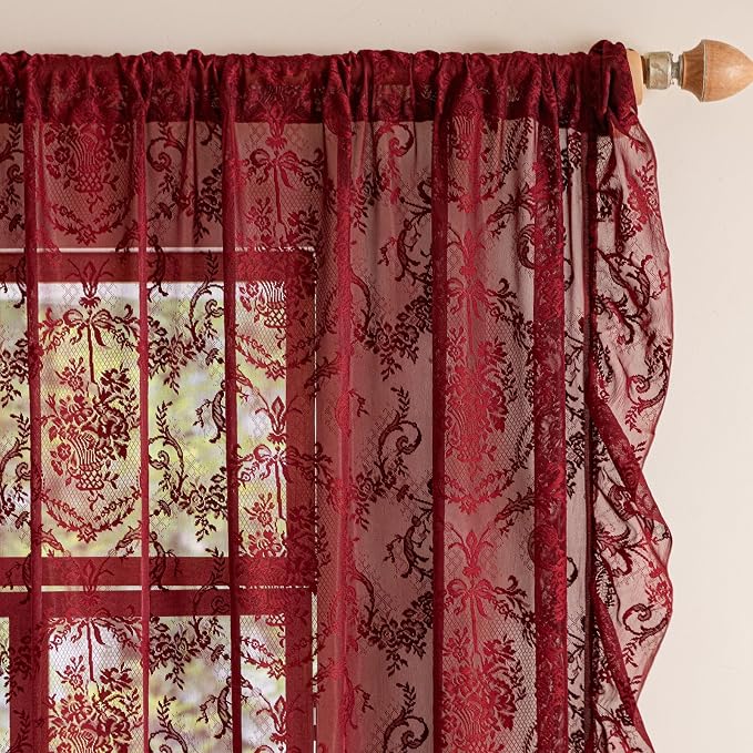 Deeprove Lace Sheer Burgundy Curtains - Image 3