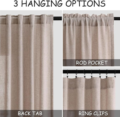 Oatmeal Linen Curtains 63 Inches Length 2 Panels Set - Image 3