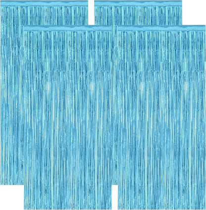 4 Pack Party Decorations, 3.28 FT x 7.05 FT Blue Foil Streamers, Metallic Sky by ZATAYE