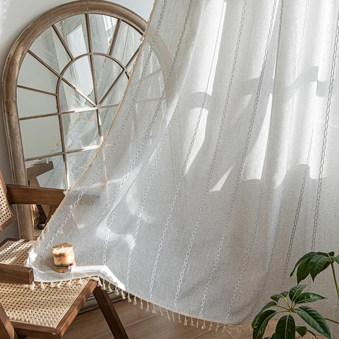 Sutuo Home Boho Curtains for Bedroom Dining Room Kitchen, Semi Blackout Linen by SutuoHome