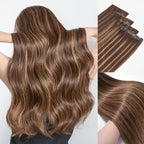 LUVME Invisible Clip in Hair Extensions Real Human Hair, 22 inch 110g 6Pcs, Brown Highlights Human Hair Extensions Clip ins for Women, Natural Seamless Straight Human Hair