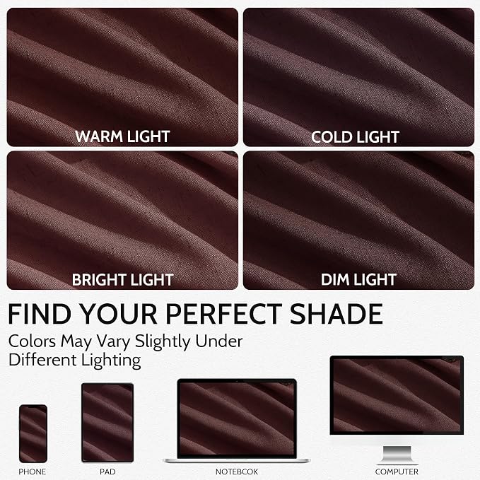 Reddish Brown Linen Blend Light Filtering Back Tab Curtains 108 Inches Long - Image 4
