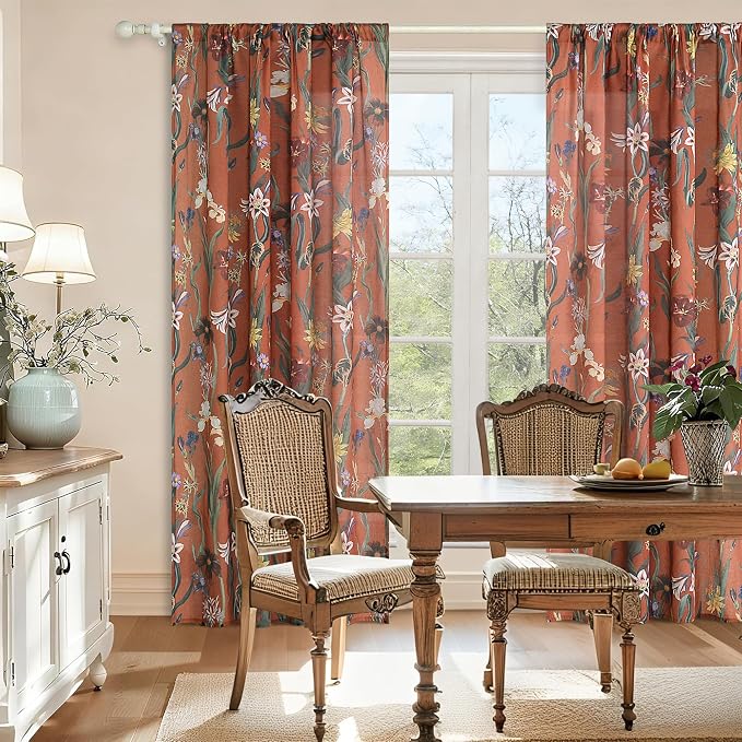 Schweek Burnt Orange Boho Curtain 96 Inches Length 2 Panels - Image 2