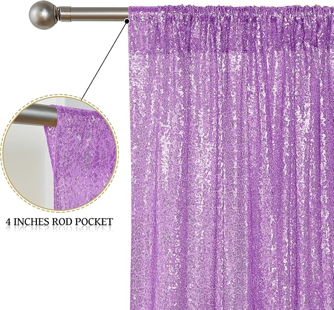 Sugargirl Lavender Purple Sequin Backdrop Curtain 4FTx8FT Glitter Lavender - Image 5