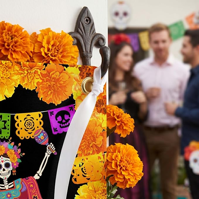Day of The Dead Backdrop 59x39in Floral Sugar Skull Banner | Washable polyester - Image 4