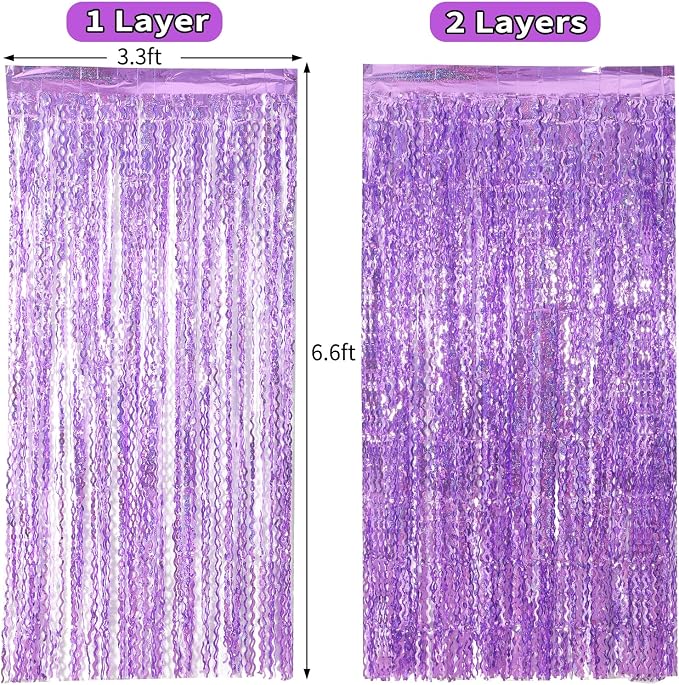 4 Pack Sparkle Wavy Purple Tinsel Curtain Party Backdrop - Image 5