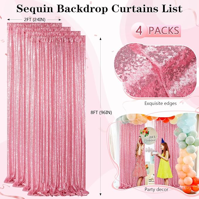 Backdrop Curtain Drapes 4 Pieces 2FTx8FT Blush Pink Wedding Backdrop | - Image 3
