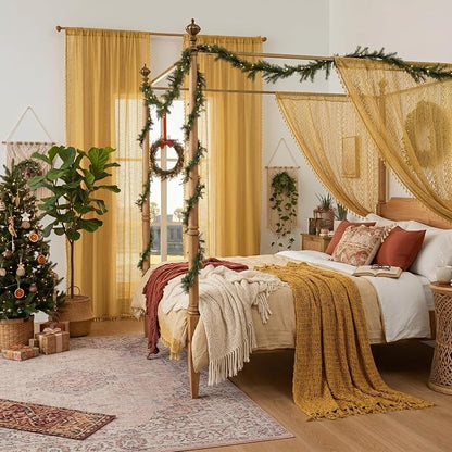 WAZZIO Boho Lace Curtains 72 Inches 2 Panel, Light Filtering Privacy Tassel & - Image 5