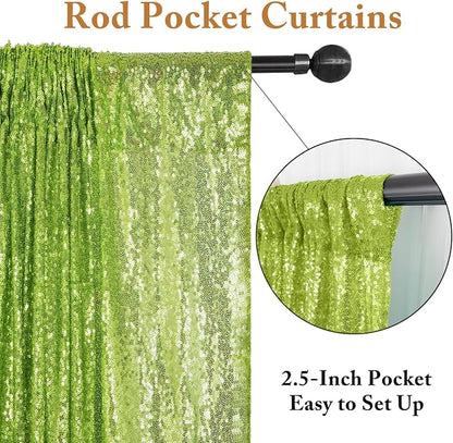 ShinyBeauty Sequin Backdrop Green 2FTx8FT 2 Pieces Olive Green Backdrop Panels - Image 4