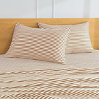 JELLYMONI 100% Natural Cotton Striped Queen Pillowcases Set, 2 Pack White and Rust Stripes Pattern Printed Pillow Covers with Envelope Closure(Pillows are not Included)