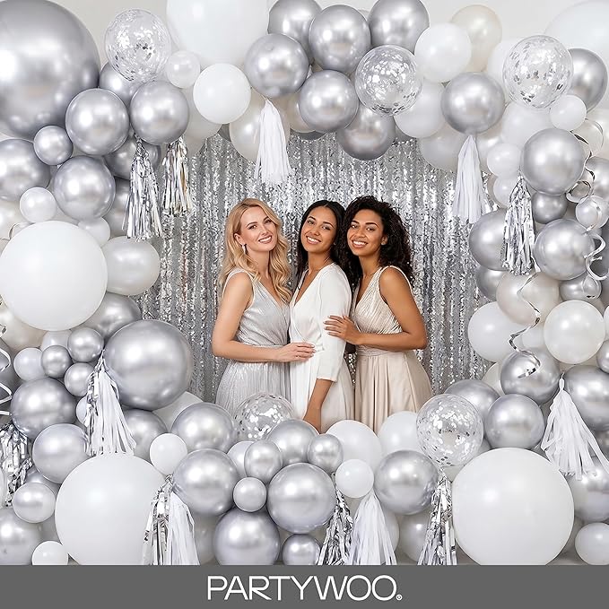 PartyWoo Silver Balloons 92pcs Different Sizes of 18 12 10 5 Inch | Balloons - Image 5