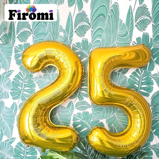 FIROMI 25 Number Balloons Gold Big Foil Mylar 52 Balloon Numbers 40-inch | - Image 4