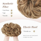 FESHFEN Messy Bun Hair Piece - Elastic Wavy Curly Hair Bun Scrunchies Extensions Synthetic Chignon Hairpieces for Women, Light Brown & Mixed Blonde 1.5 oz