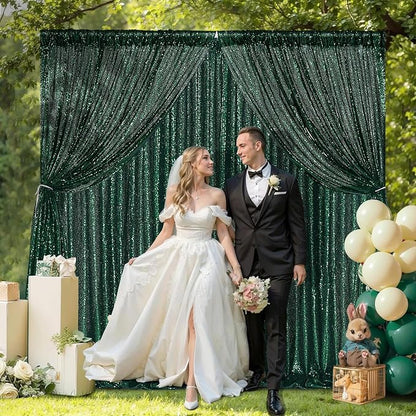 Green Sequin Backdrop Curtains 4 Pcs 2ftx8ft Glitter Shimmer Fabric | Sparkly - Image 3