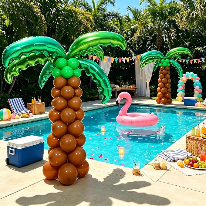 2 Sets Palm Tree Balloon Column Kit, Tropical Green Tan Balloon Tower - Image 2