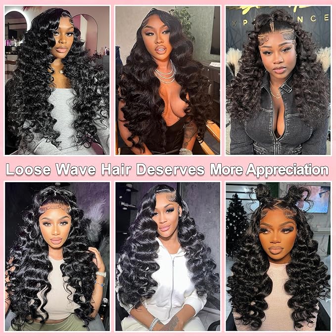 250% Density HD Lace Front Wigs Human Hair Loose Wave 100% Real Human Hair 15A Full 13x4 Large Lace Space Loose Deep Wave Wig Pre Plucked, No Synthetic Blend No Tangle No Shedding Triple Lifespan 3X