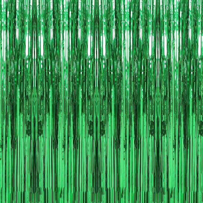 Crosize 4 Pack Green Party Streamers Backdrop, 3.3 x 9.9 ft | Tinsel Foil by Crosize