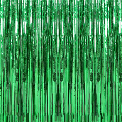 Crosize 4 Pack Green Party Streamers Backdrop, 3.3 x 9.9 ft | Tinsel Foil by Crosize