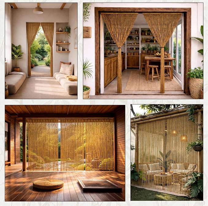 Natural Bamboo Beaded Curtain for Doorway 35.4" x 78.7" | 90-strand bead curtain - Image 6