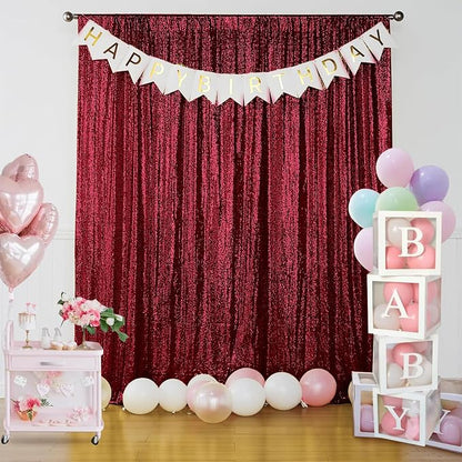 Sugargirl Burgundy Sequin Backdrop Curtain 6 Panels 2FTx8FT Glitter Burgundy - Image 7