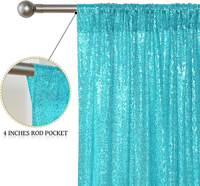 Sugargirl Turquoise Sequin Backdrop Curtain 8FTx8FT Glitter Turquoise - Image 5