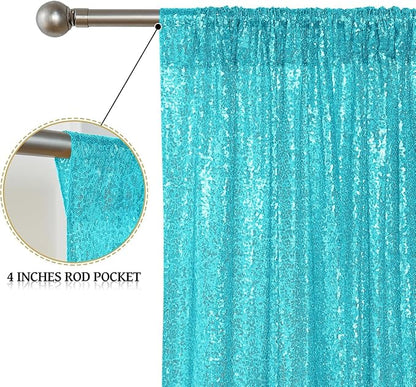 Sugargirl Turquoise Sequin Backdrop Curtain 7FTx7FT Glitter Turquoise - Image 5