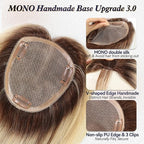 starluck Hair Toppers for Women Real Human Hair,5.5"*5"MONO Large Base, Real HumanHair Toppers for Women with Thinning,56g Hand-moven Topper,Gray Roots,High Volume,Ombre Blonde with Brown Highlight