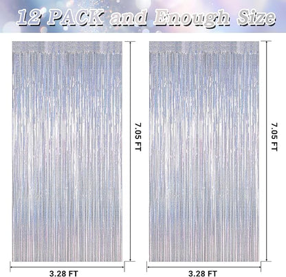 ZATAYE 12 Pack Glitter Silver New Years Eve Foil Curtain Decorations | Glitter - Image 2