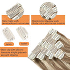 Straight Clip In Hair Extensions Real Human Hair 8Pcs Clip In Balayage Chestnut Brown Highlight Blonde Human Hair Extensions with 18Clips Lace Weft 120g 16inch